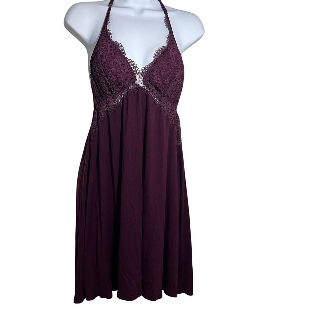 Victoria's Secret Very Sexy Plum Lace Chemise Size Large Bow Details Coquette